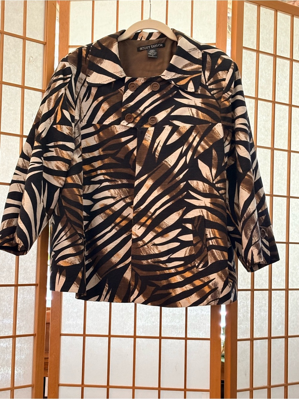 Scott Taylor Black and Gold Zebra Print Cropped Blazer Cape 1X